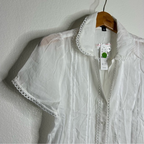 NWT J. Crew 100% Cotton Lightweight White Button Down Peter Pan Collar Top 2 - Picture 7 of 14